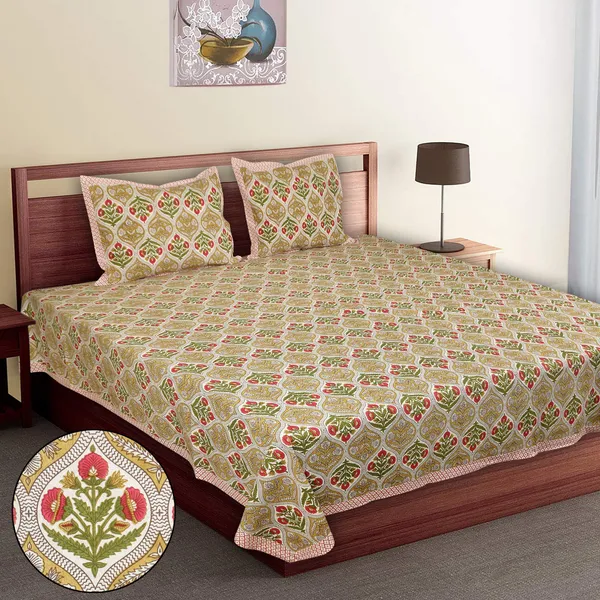 Green_Cotton_Rajwada_Empire_Collection_Double_Bedsheet_With_Pillow_Cover_108_X_108_Cm